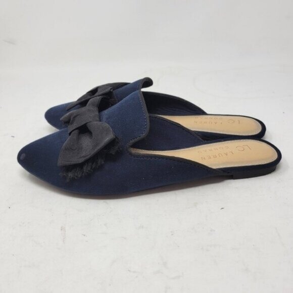 LC Lauren Conrad | Compote Slip On Bow Mules Shoes Navy Blue - Picture 2 of 10